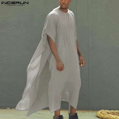 Men's Long Cotton Kaftan Robe - Short Sleeve Jubba Thobe