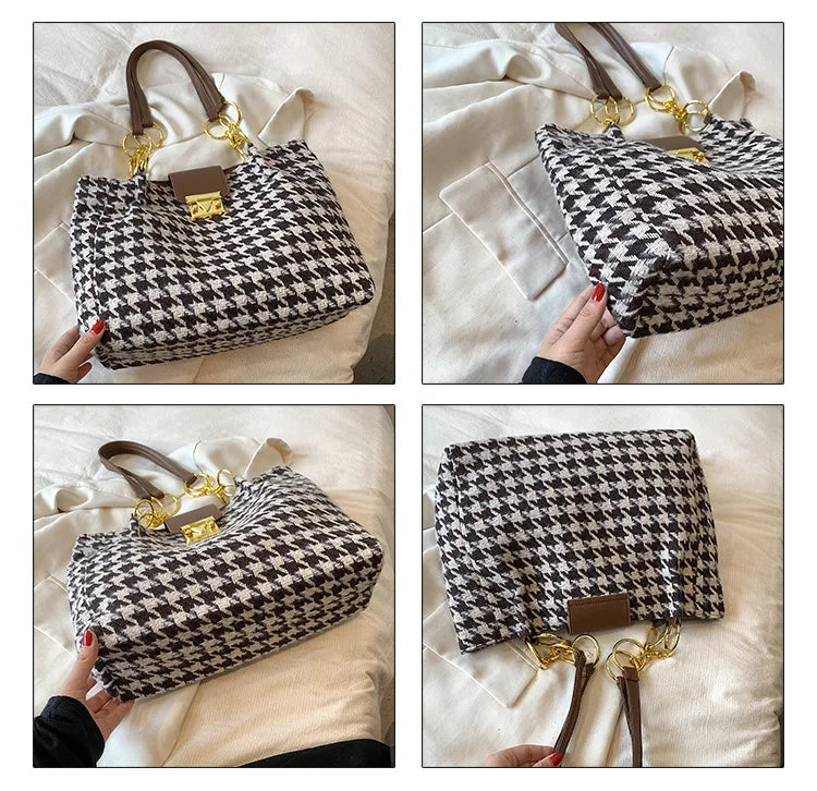 **Title:**  
Large Houndstooth Tote Bag