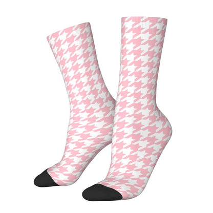 Modern Black & White Houndstooth Crew Socks for Men & Women