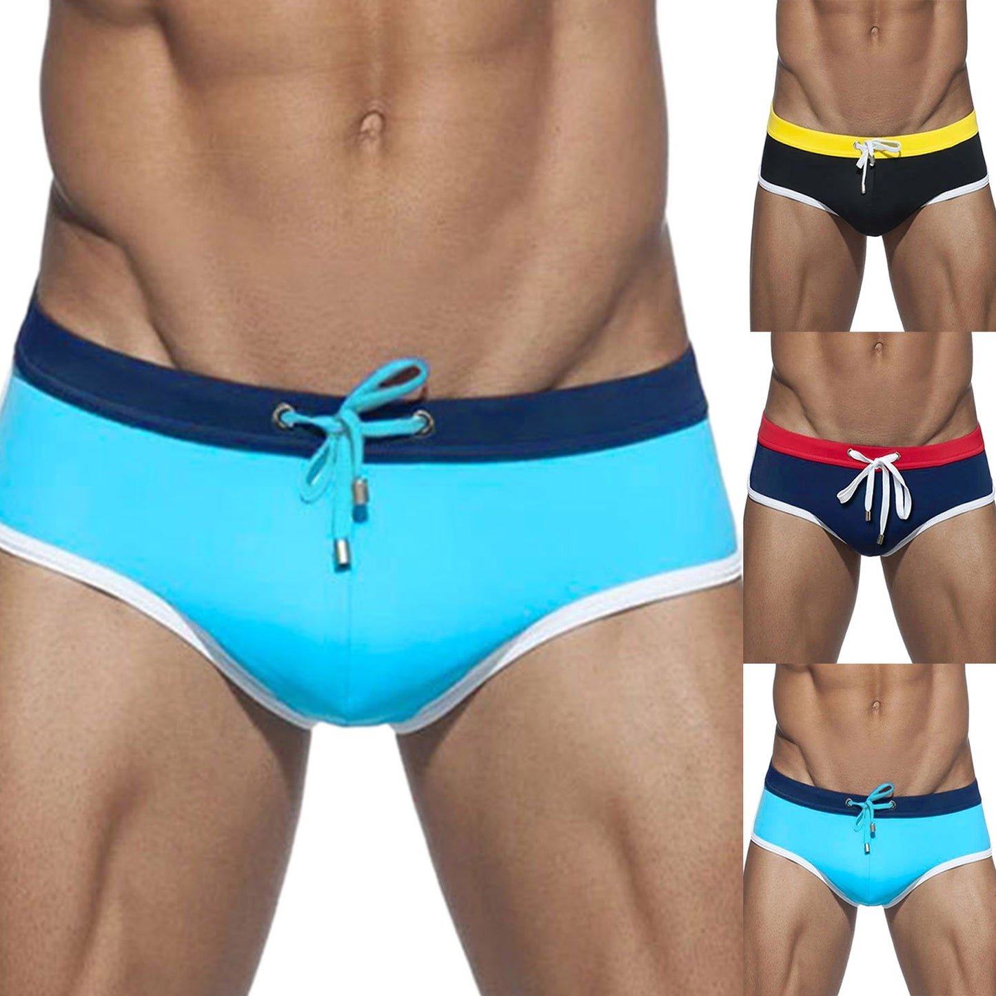 **Title:**  
Men's Color Splicing Low Rise Swim Trunks - Quick-Dry Sporty Swim Bottoms