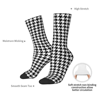 Modern Black & White Houndstooth Crew Socks for Men & Women