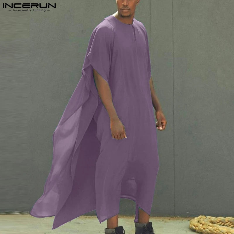 **Title:**  
Men's  Long Kaftan Robe - Solid Short Sleeve Jubba Thobe