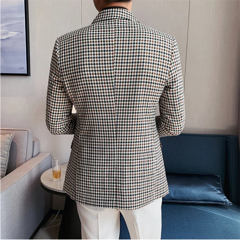 **Title:**  
Men's British Style Slim Fit Houndstooth Blazer