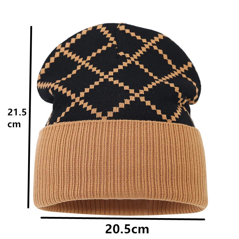 New 2024 Autumn Winter Unisex Wool Hat, Scarf & Gloves 3-Piece Set – Outdoor Plaid Wool Knitted Hat, Neck Warmer, and Gloves