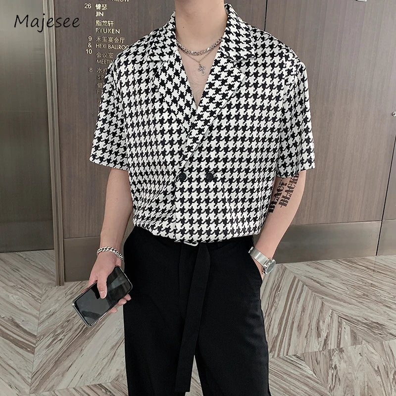 **Title:**  
Men's Unisex British Style Houndstooth V-Neck Shirt