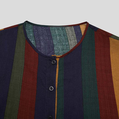 Men's Long Sleeve Striped Kaftan Robe | Lightweight Broadcloth