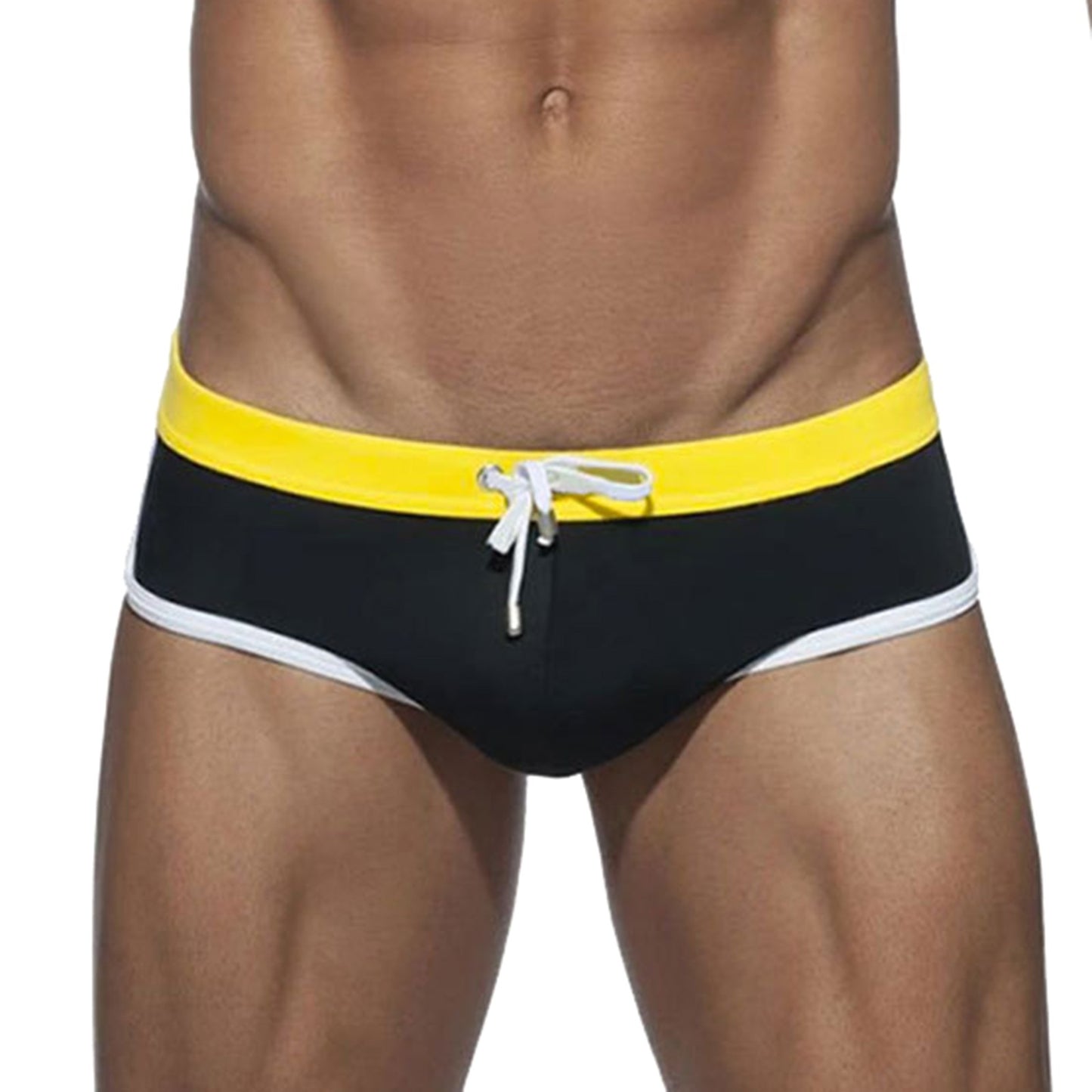 **Title:**  
Men's Color Splicing Low Rise Swim Trunks - Quick-Dry Sporty Swim Bottoms