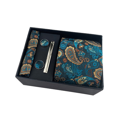 Men's Paisley 5-Piece Tie Gift Set with Pocket Square, Scarf, Cufflinks & Tie Clip