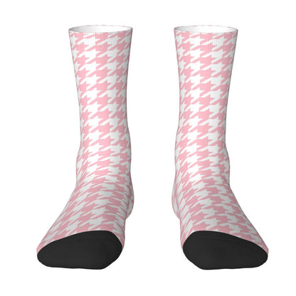 Modern Black & White Houndstooth Crew Socks for Men & Women