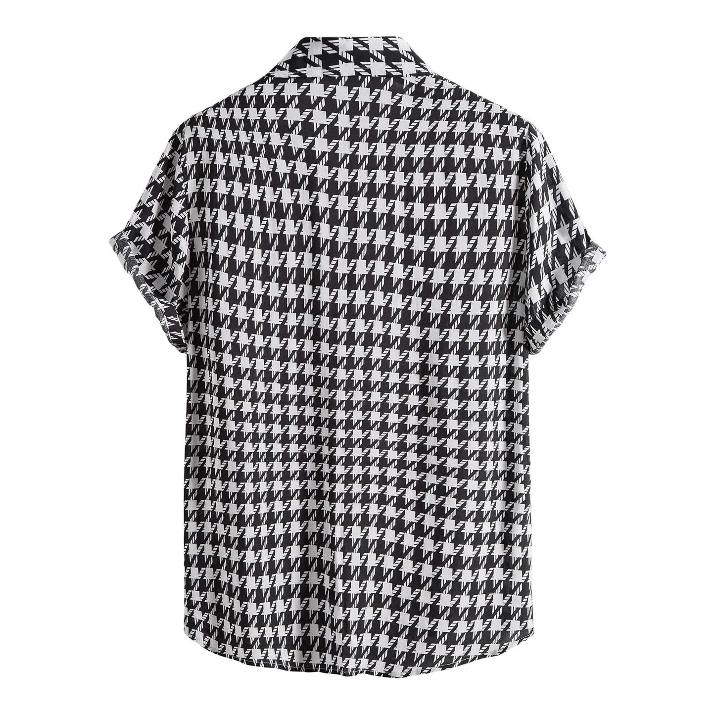 **Title:**  
 Men's Casual Houndstooth Plaid Short Sleeve Beach Blouse