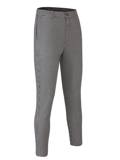 Men's Slim Fit Houndstooth Plaid Trousers | Four Season Business Pants
