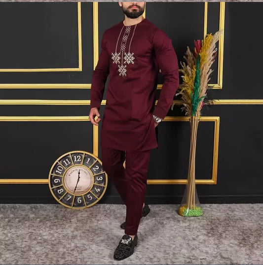 Men's Embroidered Kaftan Set | Traditional 2-Piece Formal Wear