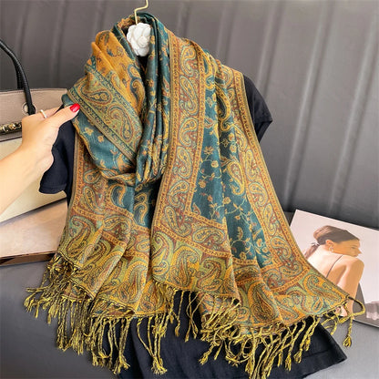Thick Pashmina-Style Tassel Shawl