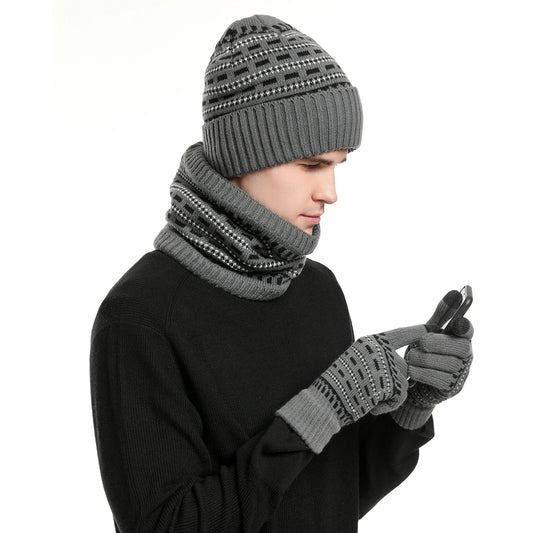 Unisex Winter Warm Set | Knit Beanie, Fleece-Lined Scarf & Touchscreen Gloves