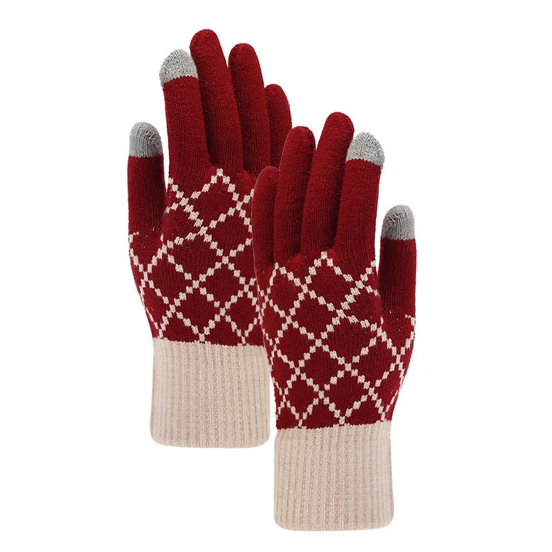 New 2024 Autumn Winter Unisex Wool Hat, Scarf & Gloves 3-Piece Set – Outdoor Plaid Wool Knitted Hat, Neck Warmer, and Gloves