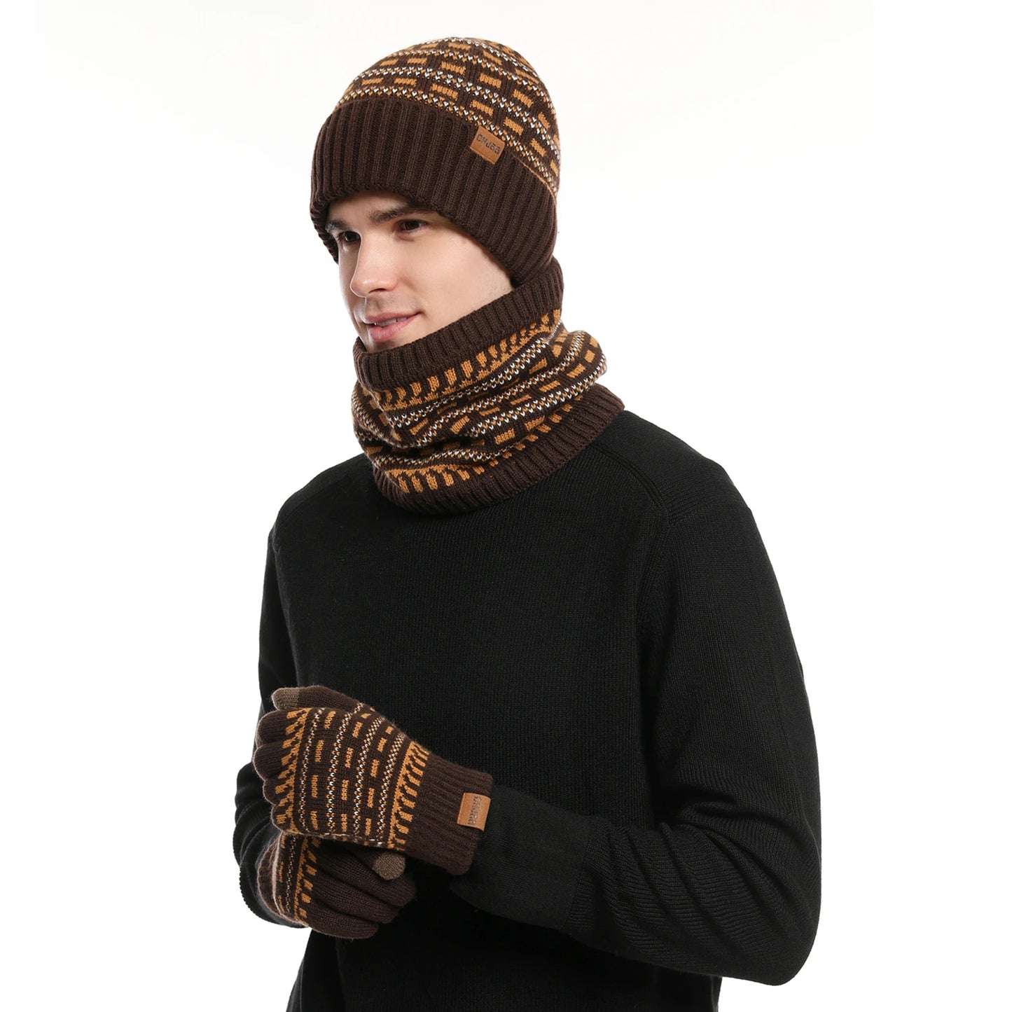 Unisex Winter Warm Set: Wool Beanie, Fleece-Lined Scarf & Touchscreen Gloves