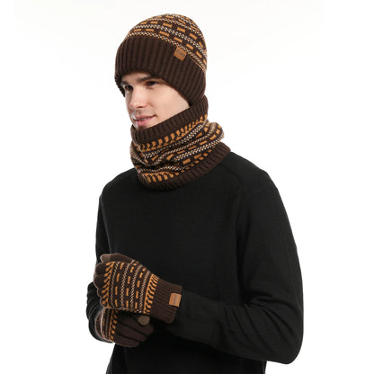 Unisex Winter Warm Set | Knit Beanie, Fleece-Lined Scarf & Touchscreen Gloves