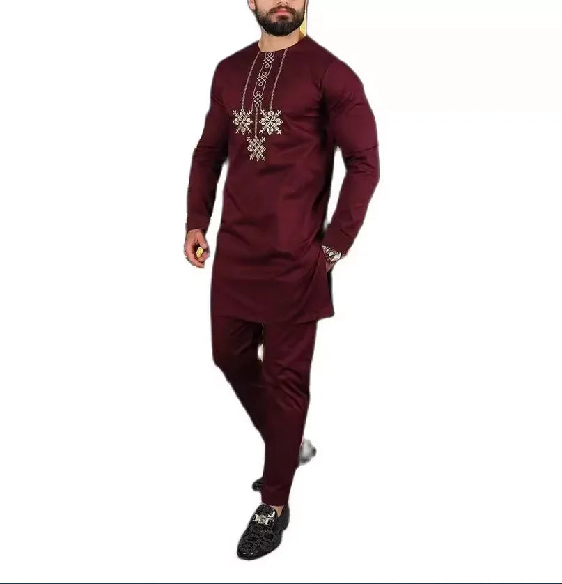 **Title:**  
Luxury Men's Embroidered Kaftan Suit - 2-Piece Set