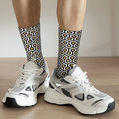Modern Black & White Houndstooth Crew Socks for Men & Women