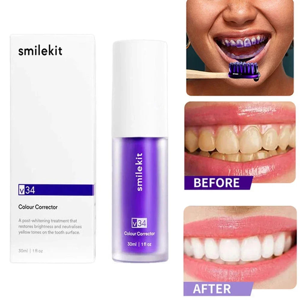 V34 Smilekit Purple Whitening Toothpaste - Stain Removal & Brightening Care