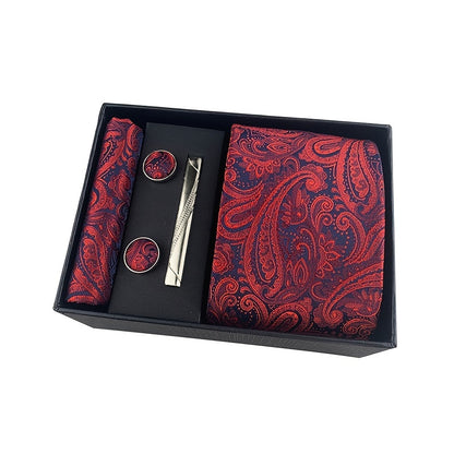 Men's Paisley 5-Piece Tie Gift Set with Pocket Square, Scarf, Cufflinks & Tie Clip