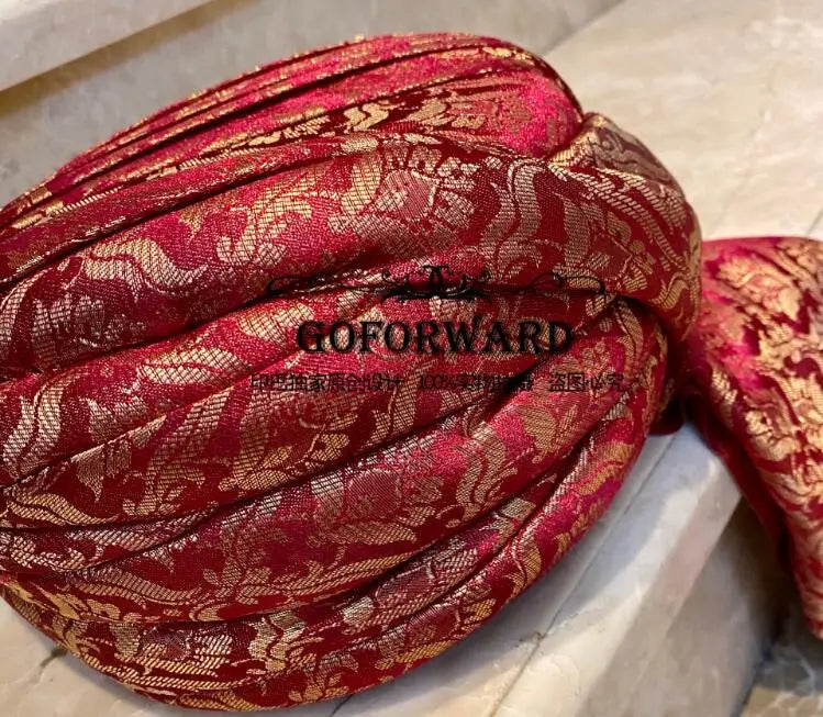 **Title:**  
Traditional Indian Men's Truban Cap - Red Rhinestones