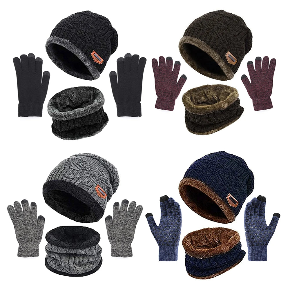 Elegant Winter Set: Hat, Scarf, and Touchscreen Gloves – 3-piece cozy wool unisex set, perfect for warmth and style during outdoor activities.