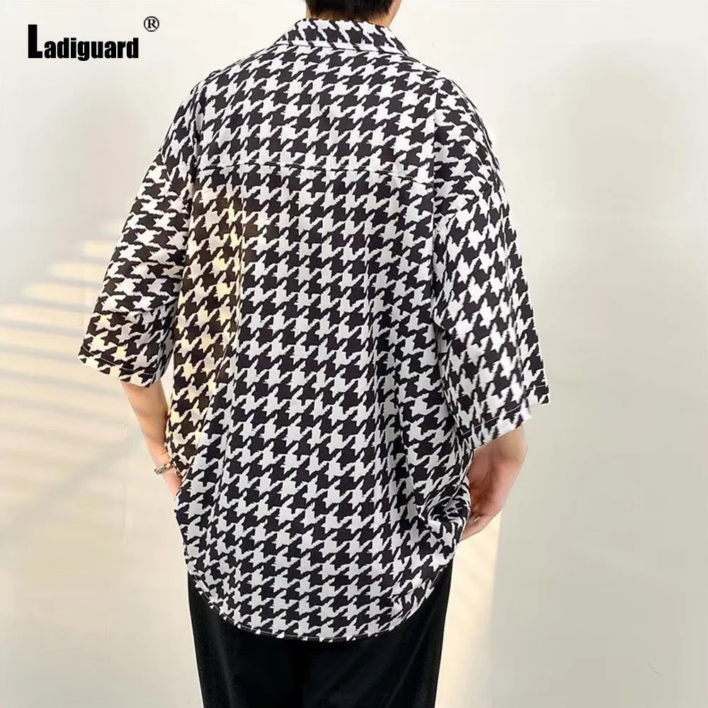 **Title:**  
Ladiguard  Casual Loose Houndstooth Blouse