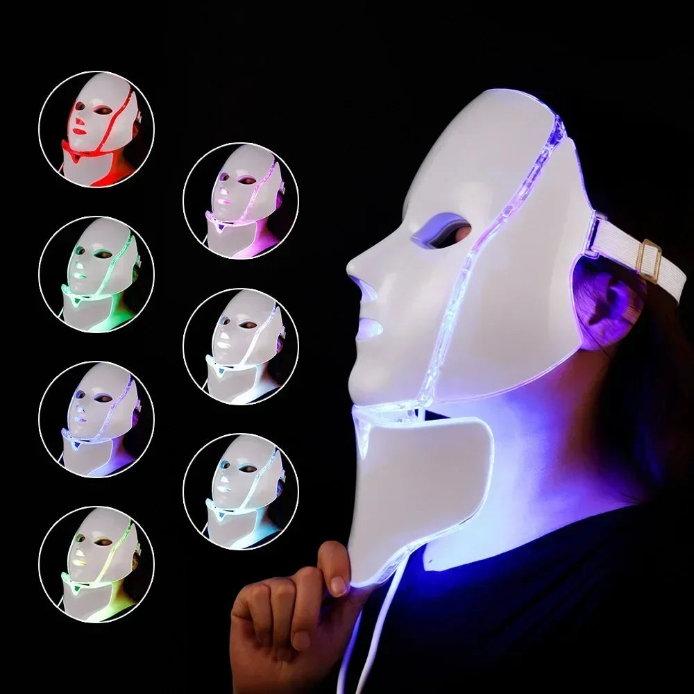 Foreverlily 7-Color LED Light Therapy Facial Mask with Neck Rejuvenation