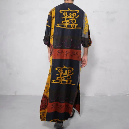 Men's Long Sleeve Striped Kaftan Robe | Lightweight Broadcloth