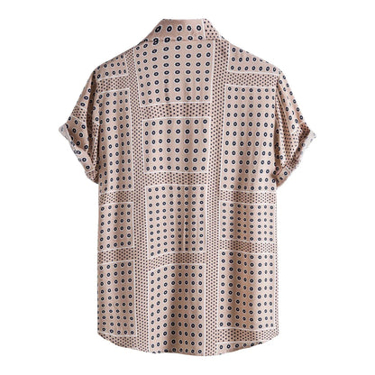 Men's Casual Houndstooth Plaid Short Sleeve Beach Shirt