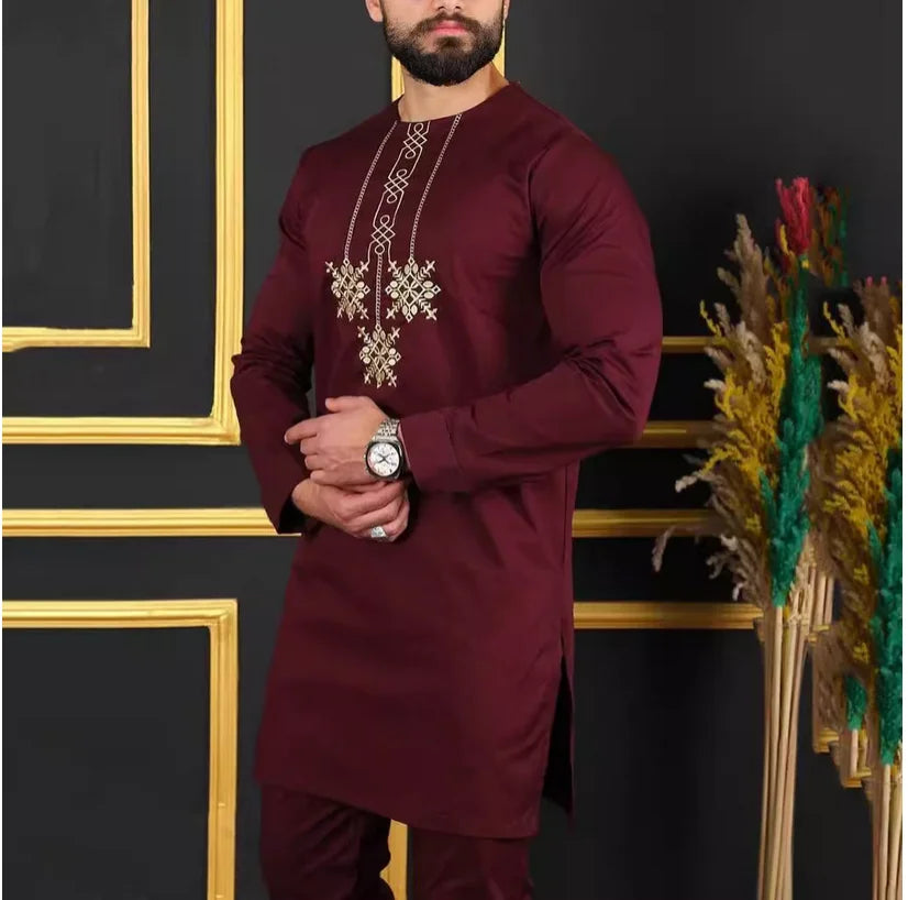 **Title:**  
Luxury Men's Embroidered Kaftan Suit - 2-Piece Set