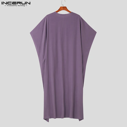 Men's Long Cotton Kaftan Robe - Short Sleeve Jubba Thobe