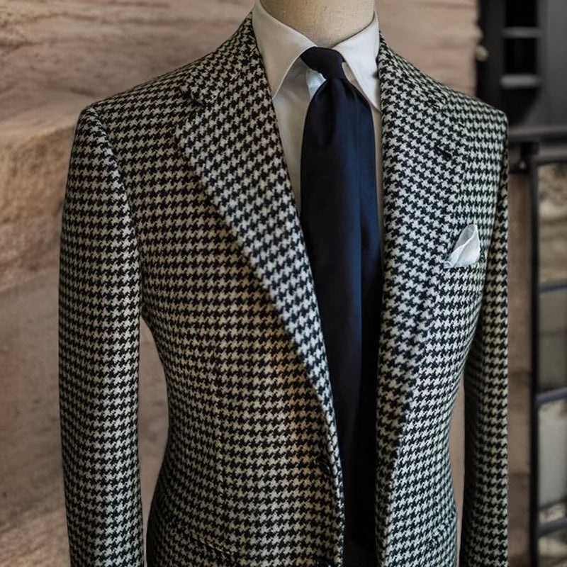 **Title:**  
Men's Houndstooth Plaid Business Blazer - 2023