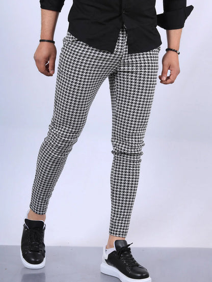 Men's Slim Fit Houndstooth Plaid Trousers | Four Season Business Pants