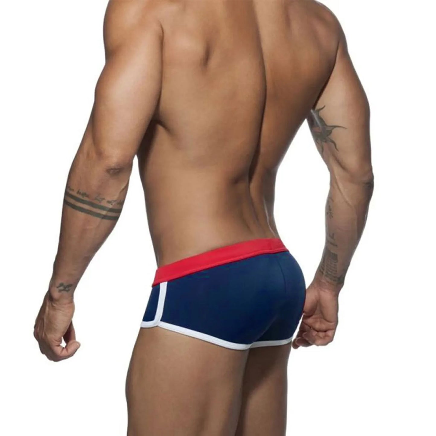 **Title:**  
Men's Color Splicing Low Rise Swim Trunks - Quick-Dry Sporty Swim Bottoms