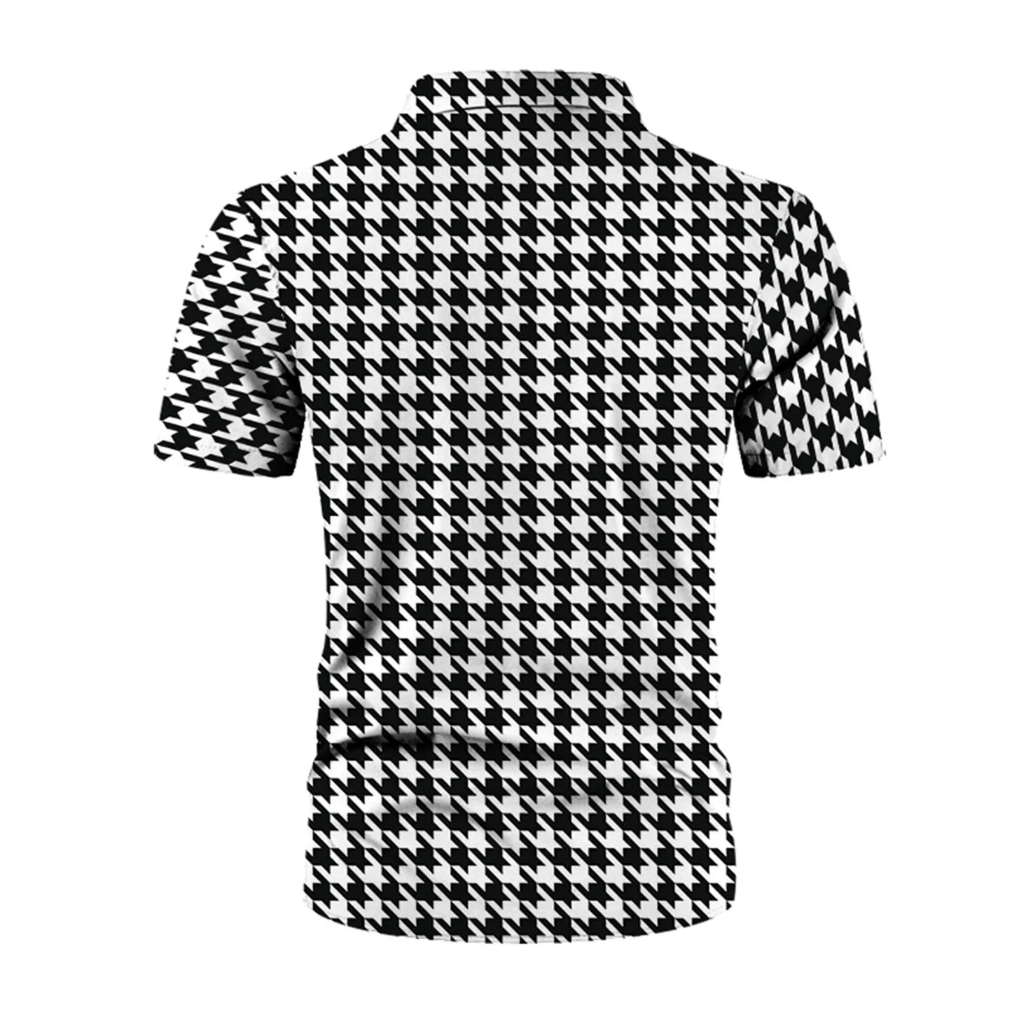 **Title:**  
Men's Houndstooth Print Summer Shirt with Turn-Down Collar