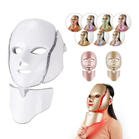 Foreverlily 7-Color LED Light Therapy Facial Mask with Neck Rejuvenation