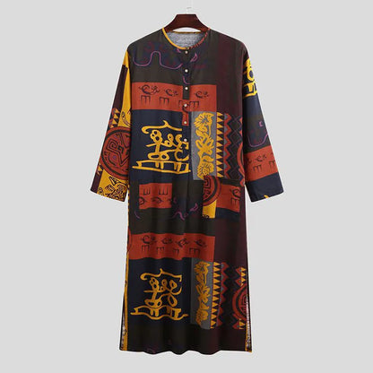 Men's Long Sleeve Striped Kaftan Robe | Lightweight Broadcloth