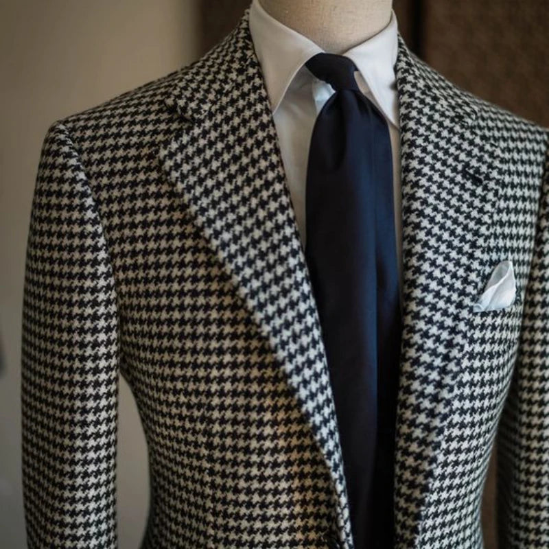 **Title:**  
Men's Houndstooth Plaid Business Blazer - 2023