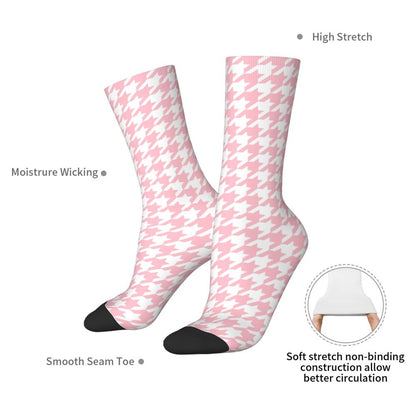 Modern Black & White Houndstooth Crew Socks for Men & Women