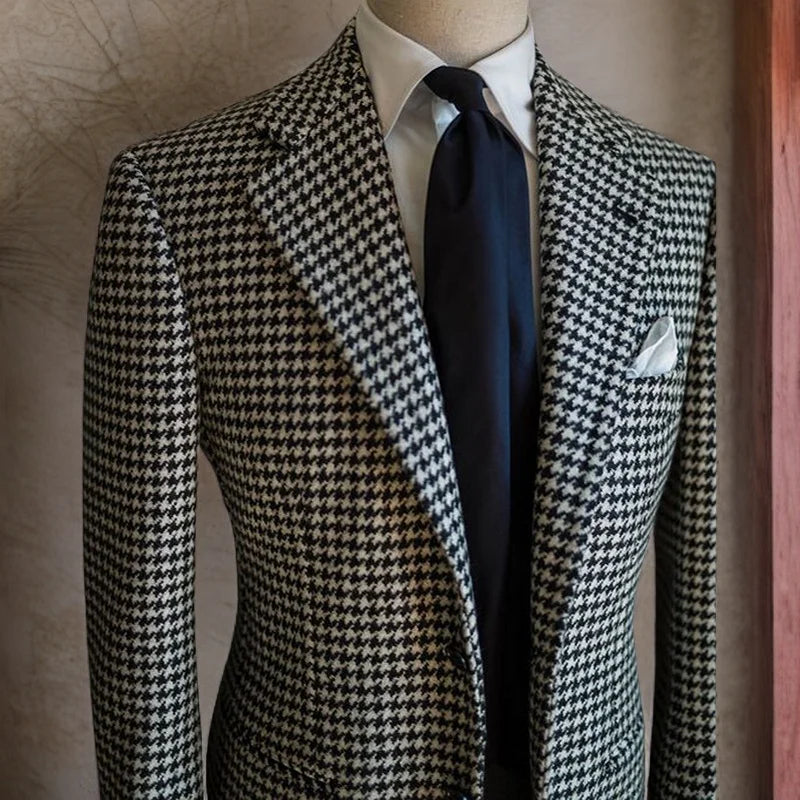 **Title:**  
Men's Houndstooth Plaid Business Blazer - 2023