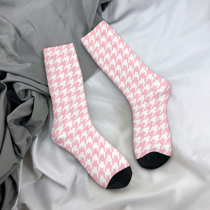 Modern Black & White Houndstooth Crew Socks for Men & Women