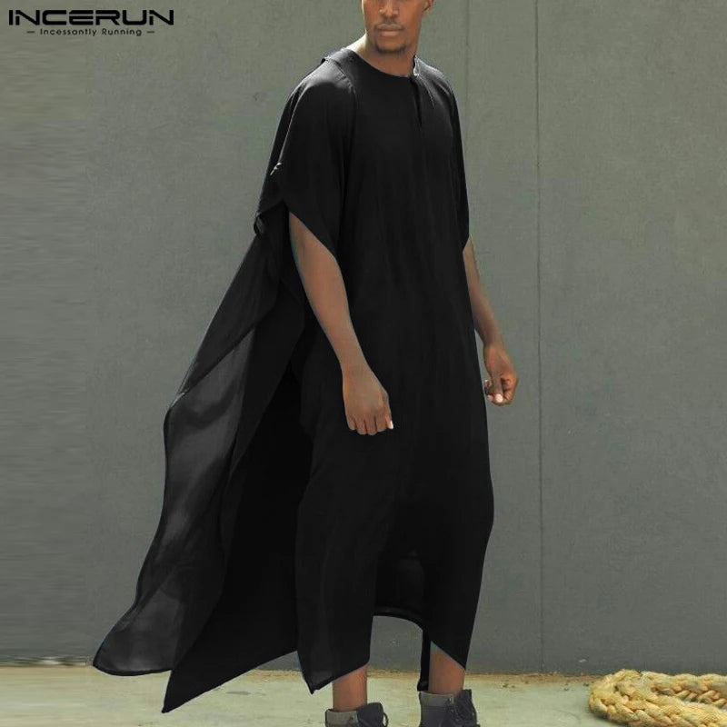 **Title:**  
Men's  Long Kaftan Robe - Solid Short Sleeve Jubba Thobe