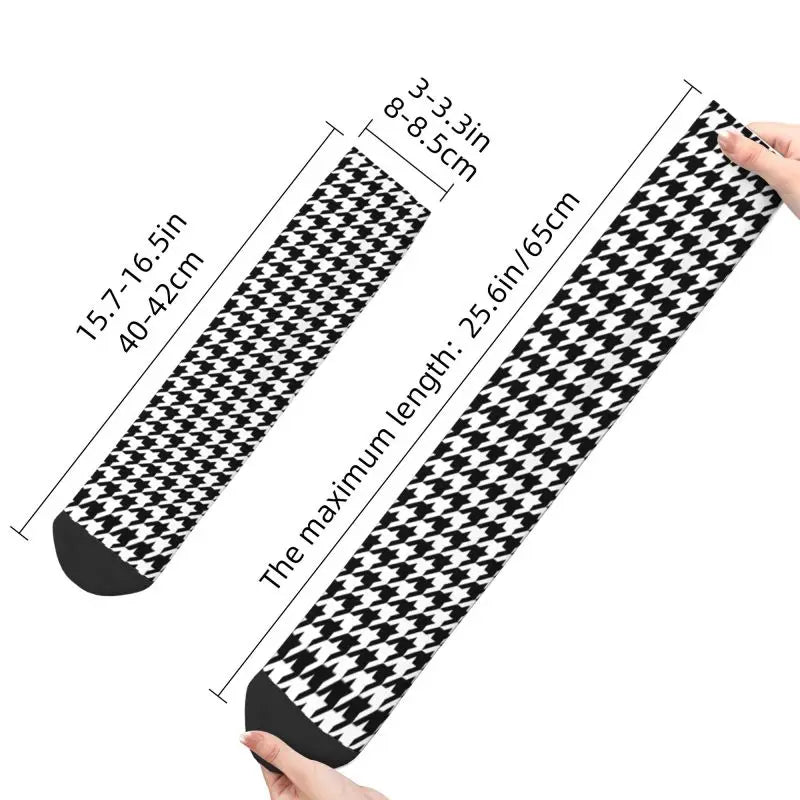 **Title:**  
Modern Black & White Houndstooth Crew Socks for Men & Women