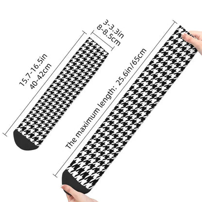 Modern Black & White Houndstooth Crew Socks for Men & Women
