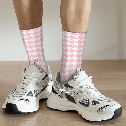 Modern Black & White Houndstooth Crew Socks for Men & Women