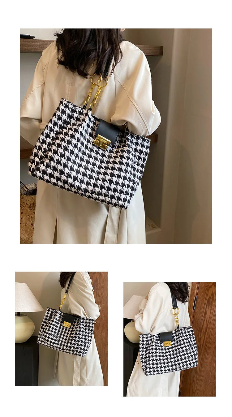 **Title:**  
Large Houndstooth Tote Bag