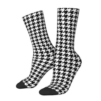 Modern Black & White Houndstooth Crew Socks for Men & Women