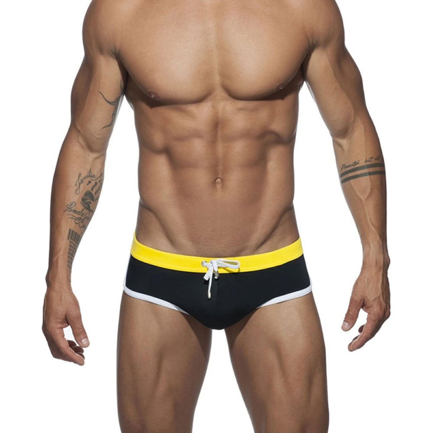 **Title:**  
Men's Color Splicing Low Rise Swim Trunks - Quick-Dry Sporty Swim Bottoms